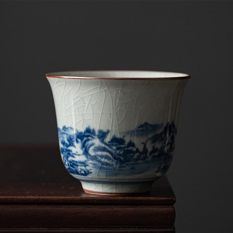 Buddha Stones Mountain Landscape Lotus Orchid Pavilion Gathering Ceramic Teacup Kung Fu Tea Cup Cup BS Mountain Landscape 7.8cm*6.4cm*130ml