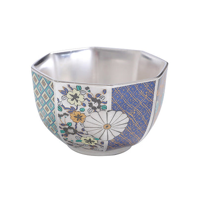 Buddha Stones 999 Sterling Silver Gilding Chrysanthemum Flowers Ceramic Teacup Kung Fu Tea Cup Cup BS 5