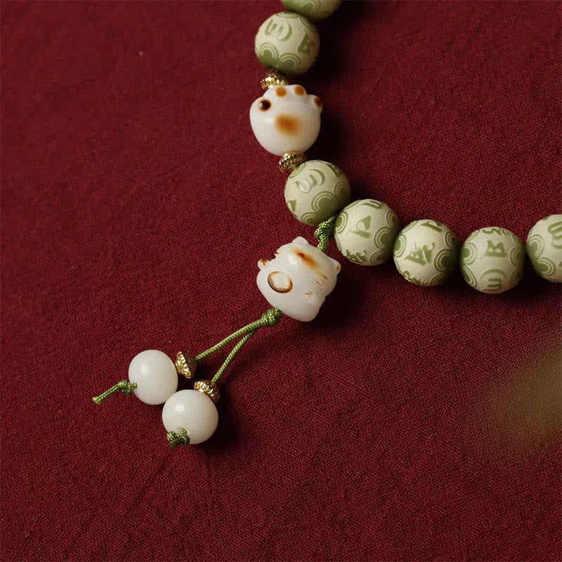 Buddha Stones Green Bodhi Seed Cat Paw Om Mani Padme Hum Engraved Wisdom Bracelet Bracelet BS 4