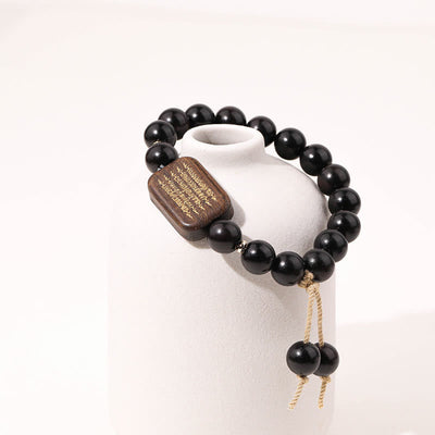 Buddha Stones Ebony Wood Scripture Engraved Peace Bracelet Bracelet BS 1