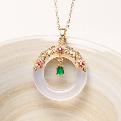 Buddha Stones Green Chalcedony Peace Buckle Design Strength Necklace Pendant 22