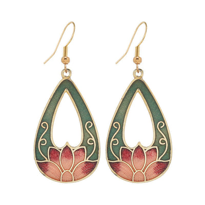 Buddha Stones Lotus Butterfly Flower Alloy Copper Enlightenment Drop Earrings Earrings BS 3