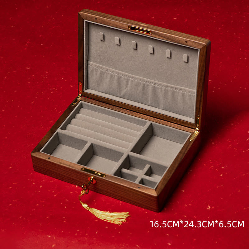 Buddha Stones Vintage Handmade Black Walnut Wood Jewelry Storage Box Wooden Gift Box Jewelry Storage Box BS Black Walnut Wood 16.5*24.3*6.5cm