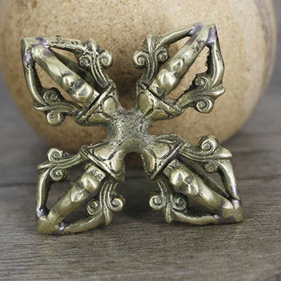 Buddha Stones Nepal Handmade 5 Prong Double Dorje Copper Strength Vajra Double Dorje BS 10