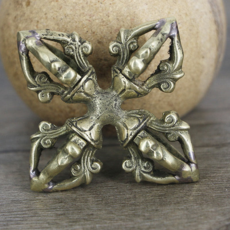 Buddha Stones Nepal Handmade 5 Prong Double Dorje Copper Strength Vajra Double Dorje BS 10