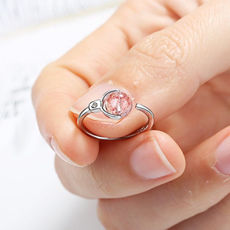 Buddha Stones Pink Crystal Soothing Rotation Ring Ring BS 3