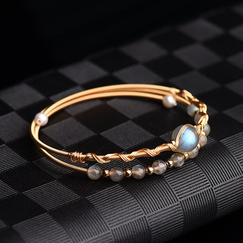 Buddha Stones Moonstone Healing Love Bracelet Bangle Bracelet Bangle BS Moonstone(Love♥Calm)