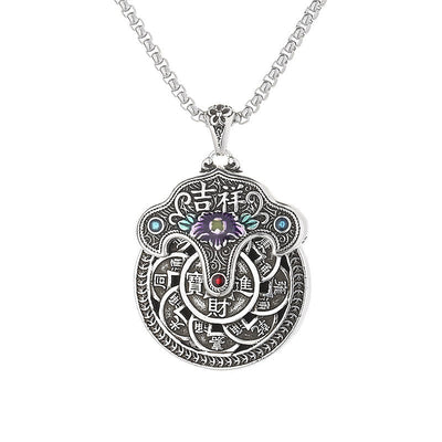 Buddha Stones Peony Flower Copper Coins Wealth Necklace Pendant Necklaces & Pendants BS 5