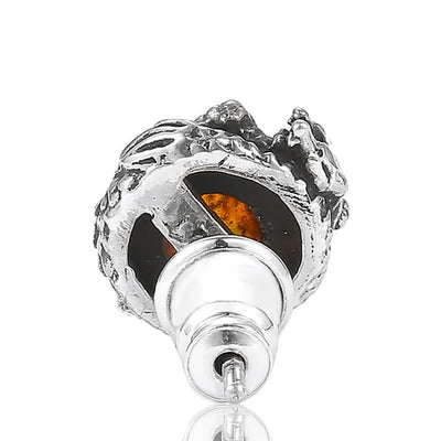 Buddha Stones 925 Sterling Silver Natural Amber Dragon Success Protection Stud Earring Earrings BS 10
