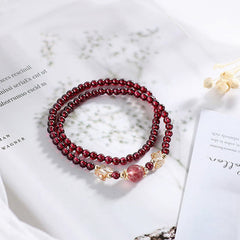 Buddha Stones 14K Gold Plated Natural Garnet Strawberry Quartz Butterfly Protection Double Wrap Bracelet Bracelet BS Garnet&Strawberry Quartz