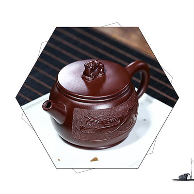 Buddha Stones Yixing Handmade Brown Dragon Purple Clay Kung Fu Teapot 240ml Teapot BS 8
