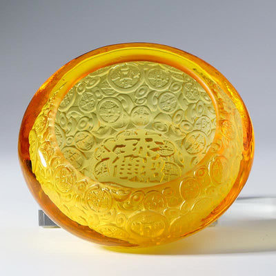 Buddha Stones Handmade Liuli Crystal Treasure Bowl Ingots Art Piece Home Decoration Decorations BS 14