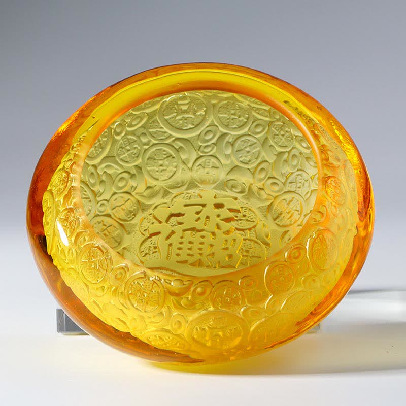 Buddha Stones Handmade Liuli Crystal Treasure Bowl Ingots Art Piece Home Decoration Decorations BS 14