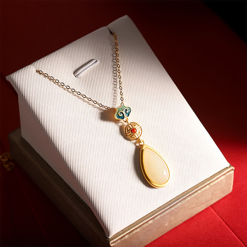 Buddha Stones 925 Sterling Silver Hetian White Jade Water Drop Chain Necklace Pendant Bracelet Bracelet Necklaces & Pendants BS 3
