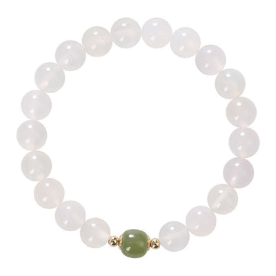 Buddha Stones Natural White Agate Jade Luck Bracelet Bracelet BS 3