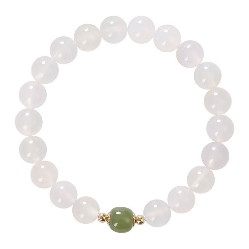 Buddha Stones Natural White Agate Jade Luck Bracelet Bracelet BS 3