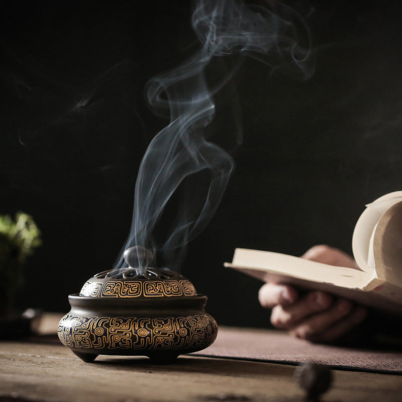 Buddha Stones Dragon Floral Pattern Backflow Smoke Fountain Ceramic Meditation Incense Burner Decoration Decorations Incense Burner BS 5