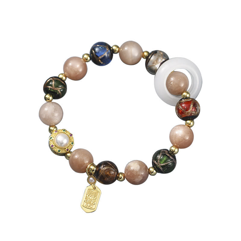 Buddha Stones Tibetan Incense Ash Liuli Glass Tridacna Stone Sun Stone Om Mani Padme Hum Prayer Wheel Charm Bracelet Bracelet BS 15
