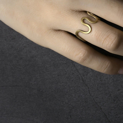 Buddha Stones Simple Curved Brass Design Copper Luck Wealth Adjustable Ring Ring BS 5
