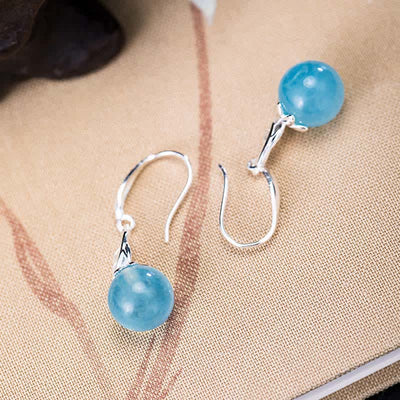 Buddha Stones 925 Sterling Silver Natural Aquamarine Leaf Flower Peace Earrings Necklace Earrings BS 5
