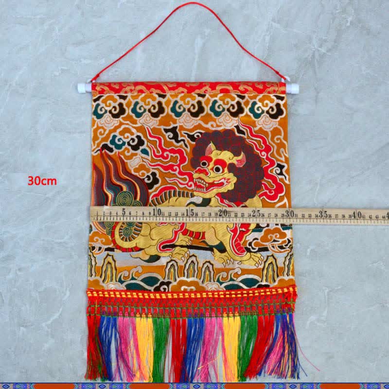 Buddha Stones Feng Shui Kirin Spiritual Colorful Tassel Wall Art Wall Art BS 4