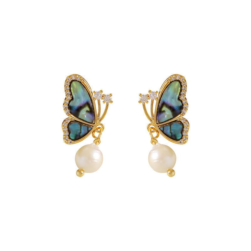 Buddha Stones 18K Gold Plated Copper Pearl Butterfly Love Stud Earrings 6