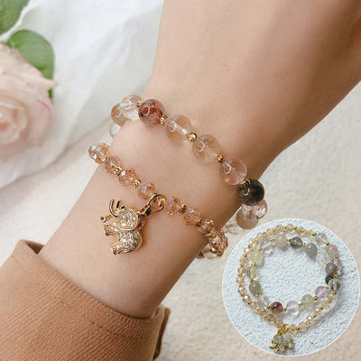 Buddha Stones Rose Quartz Elephant Healing Energy Charm Bracelet Bracelet BS 10