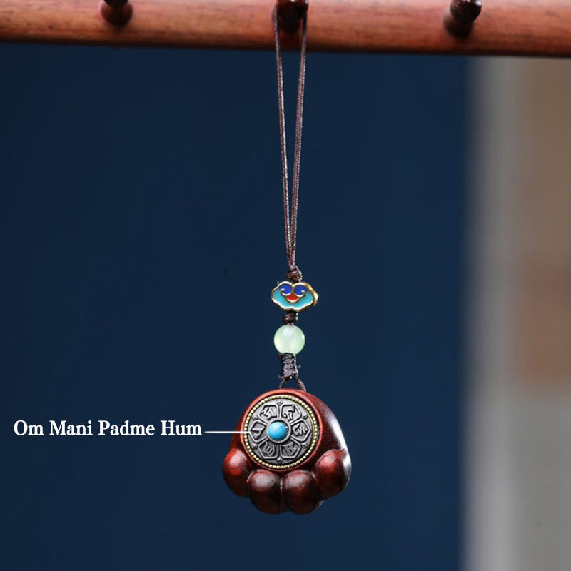 Foviel Sandalwood Small Leaf Red Sandalwood Green Sandalwood Lucky Cat Paw Claw Om Mani Padme Hum Protection Phone Hanging Decoration