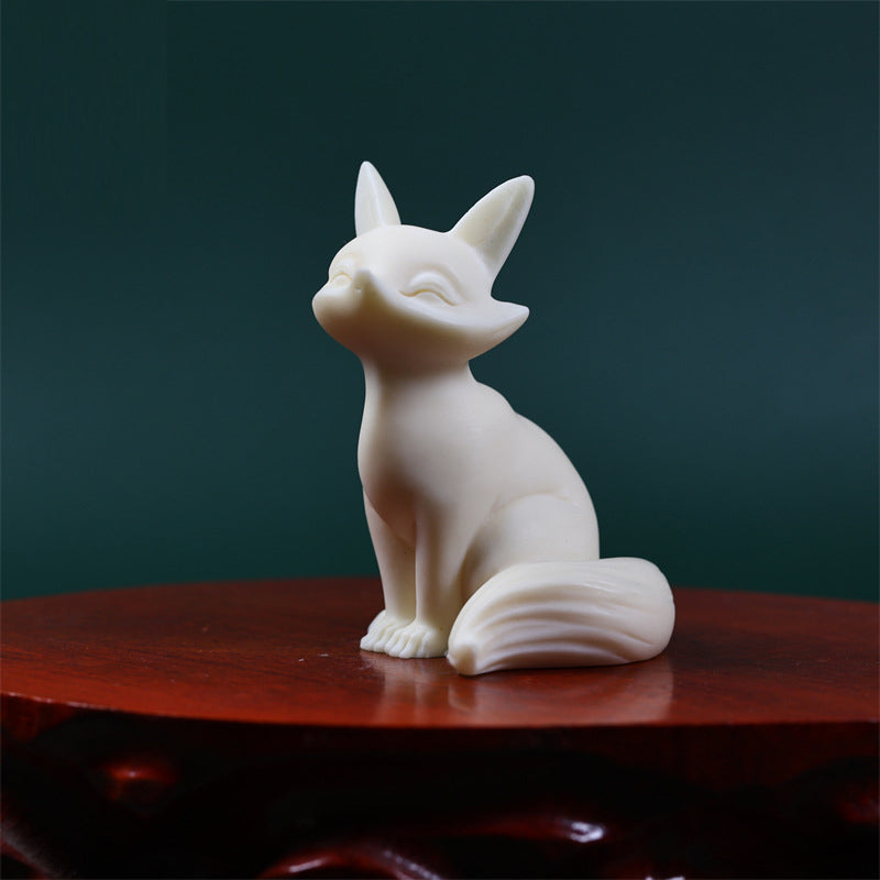 Buddha Stones Mini Nine-tailed Fox Ivory Fruit Protection Home Decoration Decorations BS 2