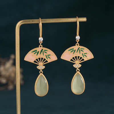 Buddha Stones Natural Green Aventurine Fan Pattern Luck Drop Earrings Earrings BS 1