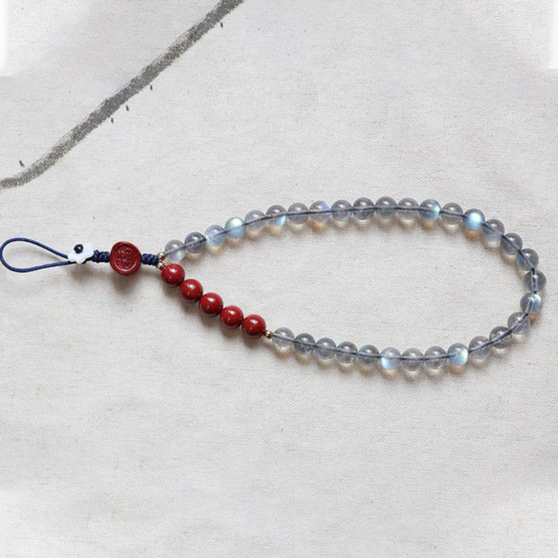 Buddha Stones Natural Moonstone Cinnabar Calm Positive Phone Decoration Decorations BS 7