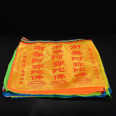 Buddha Stones Tibetan 7 Colors Windhorse Letter Auspicious Lotus Outdoor 21 Pcs Prayer Flag TIBETAN PRAYER FLAGS buddhastoneshop 16