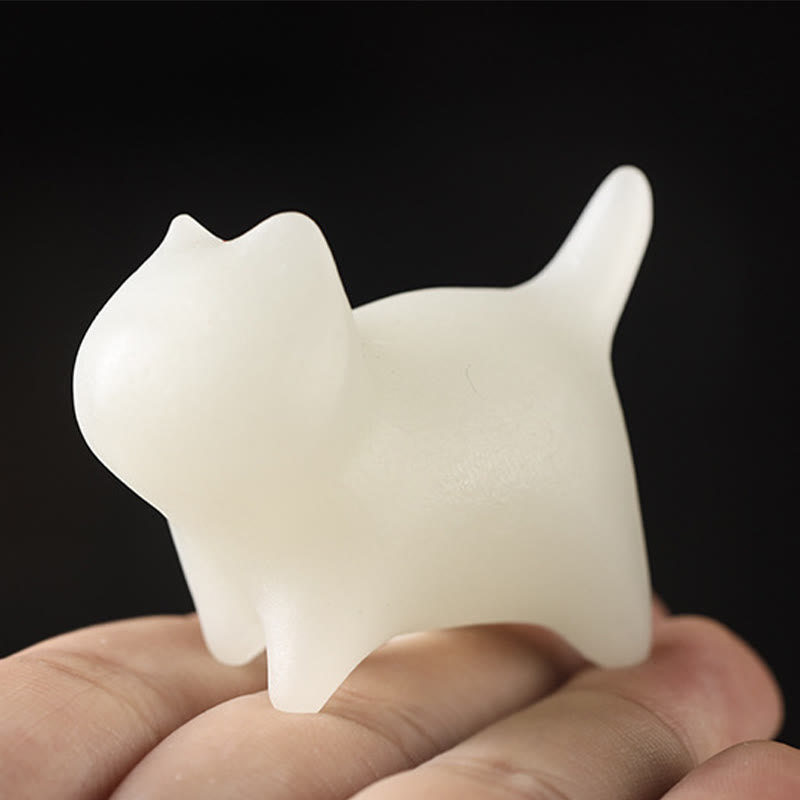 Buddha Stones 2Pcs Mini Cute Cat Glowstone Luminous Lucky Cat Energy Decoration Decorations BS 5
