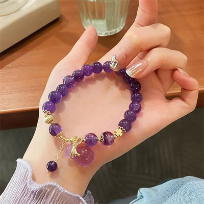Buddha Stones Natural Amethyst Crystal Money Bag Charm Positive Bracelet Bracelet BS 8