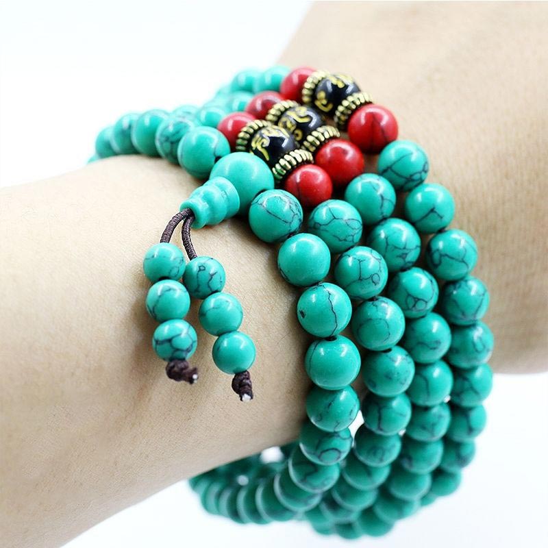 Buddha Stones Tibetan Turquoise Purification Necklace Mala Mala Bracelet BS 5