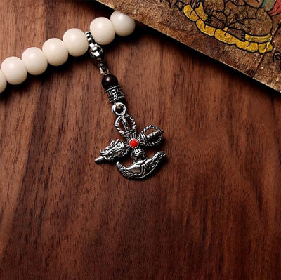 Buddha Stones Tibet 108 Mala Beads Bodhi Seed Bagua Vajra Dzi Bead Gray Agate Wealth Bracelet Mala Bracelet BS 3