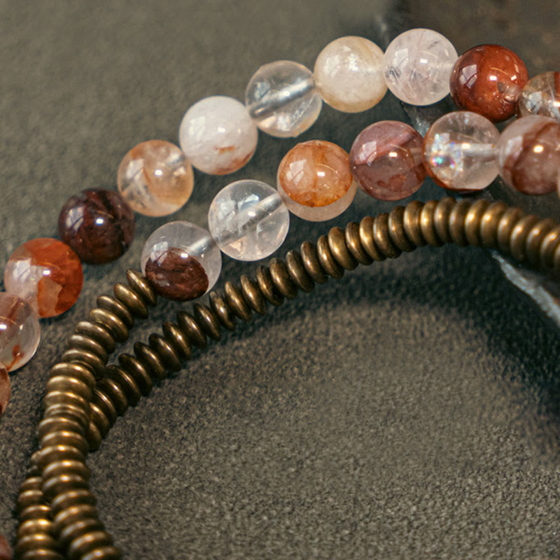 Buddha Stones Purple Phantom Red Hematoid Quartz Green Rutilated Quartz Copper Love Forgive Bracelet Bracelet BS 16