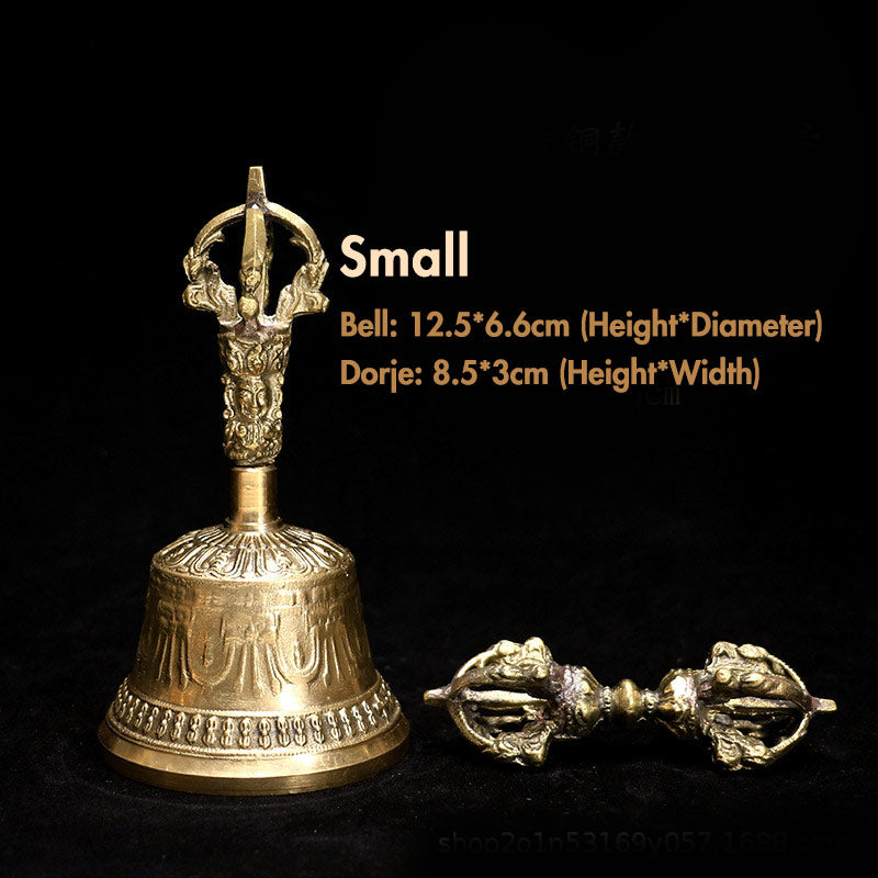 Buddha Stones Tibetan Meditation Bell and Vajra Dorje Copper Decoration Set Buddhist Supplies BS Gold Small