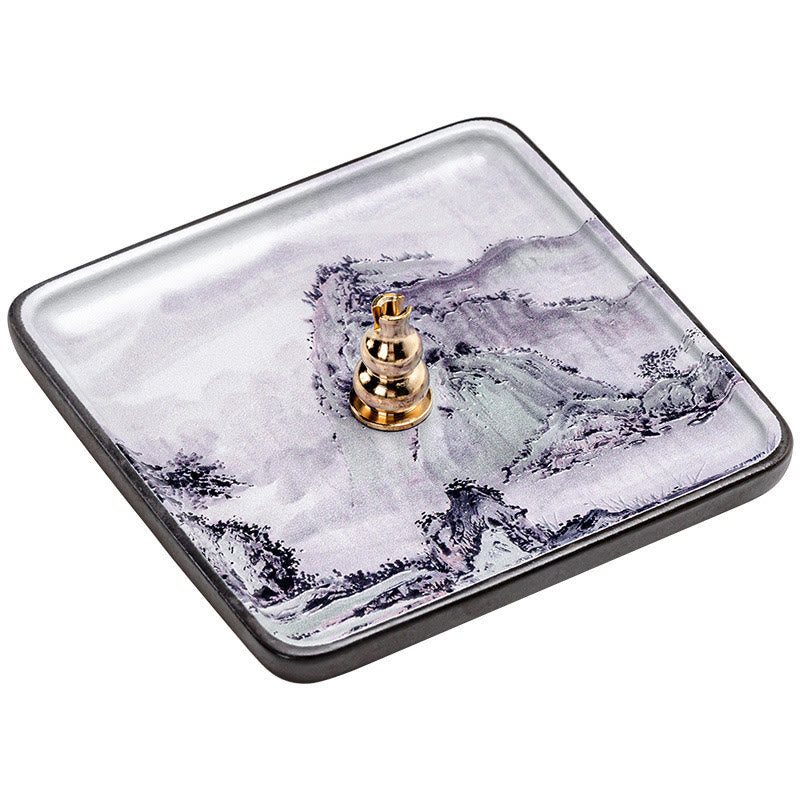 Buddha Stones Mountain Lake Flower Leaf Healing Ceramic Plate Tray Stick Incense Burner Decoration Incense Burner BS 10