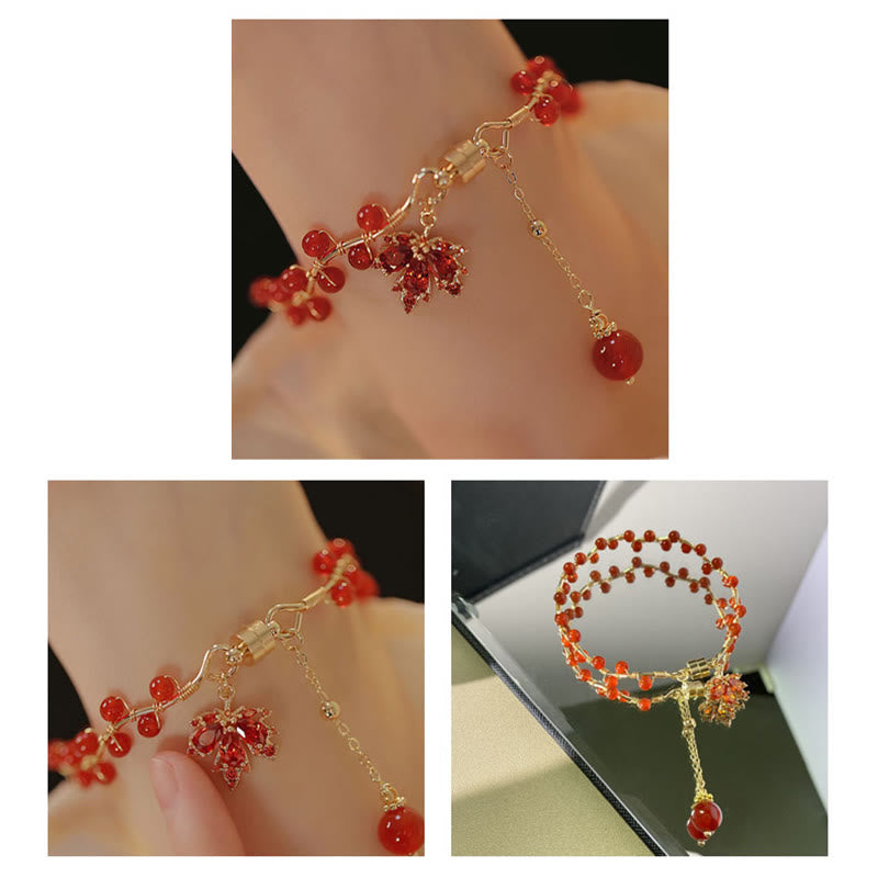 Buddha Stones Red Maple Leaf Luck Charm Bracelet Bracelet BS 14
