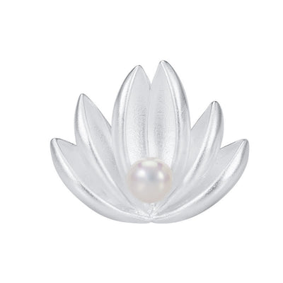 Buddha Stones 925 Sterling Silver Lotus Flower Pearl New Beginning Brooch Brooch BS 8