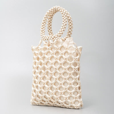 Buddha Stones Hand-woven Lozenge Wooden Beads Handbag Handbags BS 12