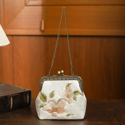 Buddha Stones Orchids Oriental Cherry Butterfly Embroidery Metal Handle Handbag Handbags BS 1