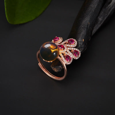 Buddha Stones Peacock Amber Fortune Love Necklace Pendant Ring Necklaces & Pendants BS Ring