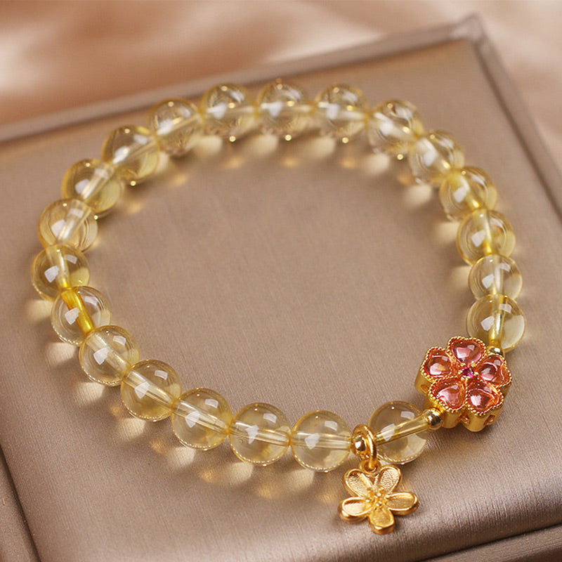 Buddha Stones Natural Citrine Flower Charm Prosperity Protection Bracelet Bracelet BS 1
