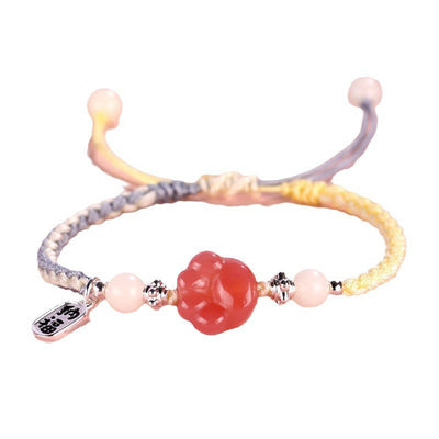 Buddha Stones Yanyuan Agate Cat Claw Paw White Bodhi Seed Fu Character Positive Braided Rope Bracelet Bracelet BS 8