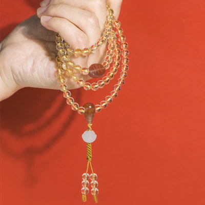Buddha Stones 108 Mala Beads 925 Sterling Silver Natural Citrine Red Agate White Jade Prosperity Charm Bracelet Mala Bracelet BS 11