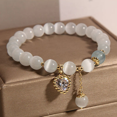 Buddha Stones Cat's Eye Crystal Heart Zircon Charm Peace Love Bracelet Bracelet BS 2