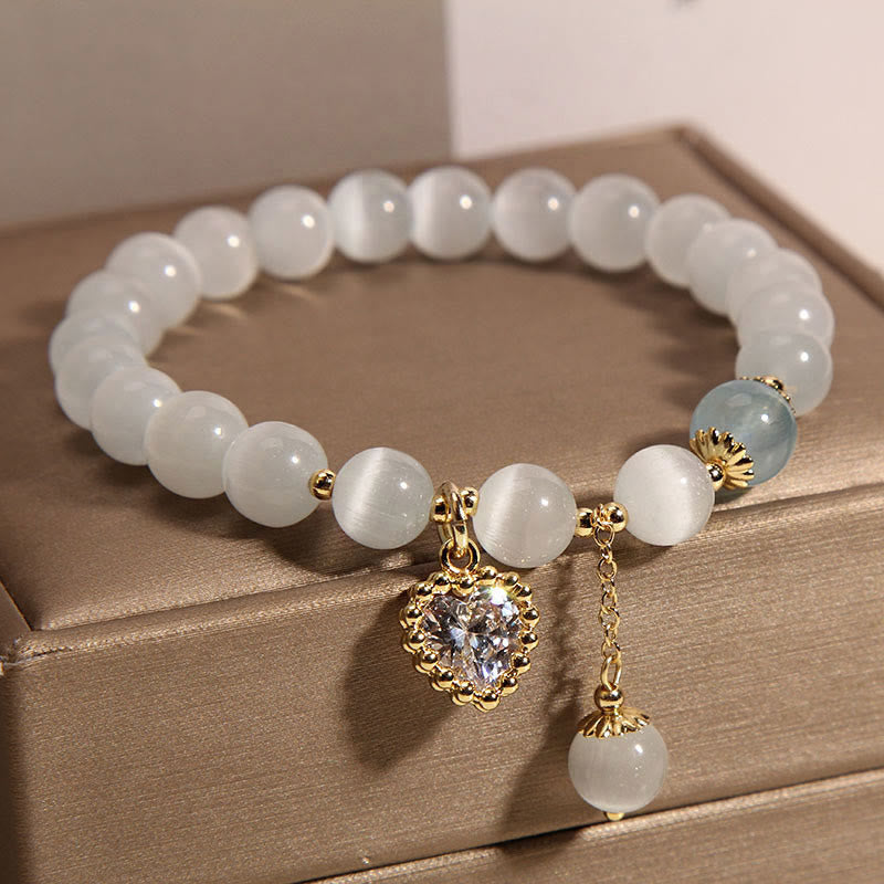 Buddha Stones Cat's Eye Crystal Heart Zircon Charm Peace Love Bracelet Bracelet BS 2