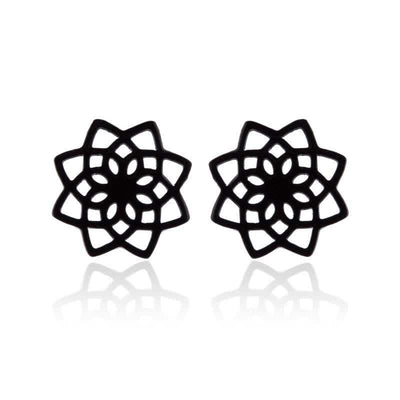 Buddha Stones Tibetan Lotus Pattern New Beginning Stud Earrings Earrings BS Black